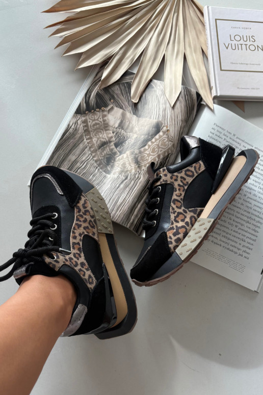 Sneakers in pelle da donna con piattaforma e stampa leopardata in nero Artiker 55C0134