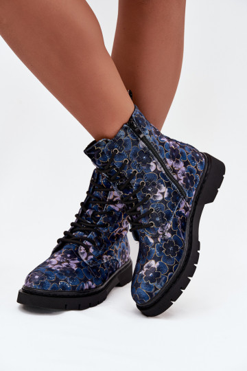 Stivaletti caldi da donna con fiori in blu scuro Artiker 57C1052