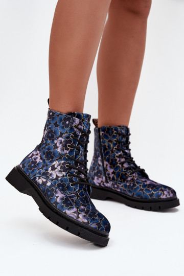 Stivaletti caldi da donna con fiori in blu scuro Artiker 57C1052 2