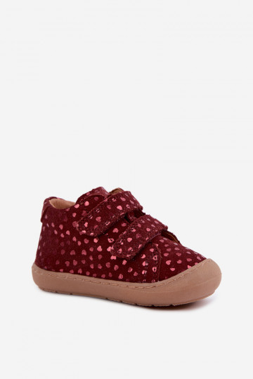 Scarpe in suede per bambini bordeaux Barefoot con cuori Froddo G2130328-66