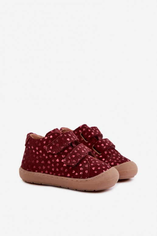 Scarpe in suede per bambini bordeaux Barefoot con cuori Froddo G2130328-66
