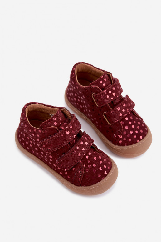 Scarpe in suede per bambini bordeaux Barefoot con cuori Froddo G2130328-66