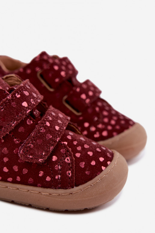 Scarpe in suede per bambini bordeaux Barefoot con cuori Froddo G2130328-66