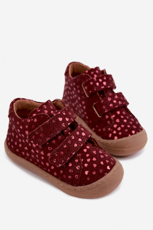 Scarpe in suede per bambini bordeaux Barefoot con cuori Froddo G2130328-66