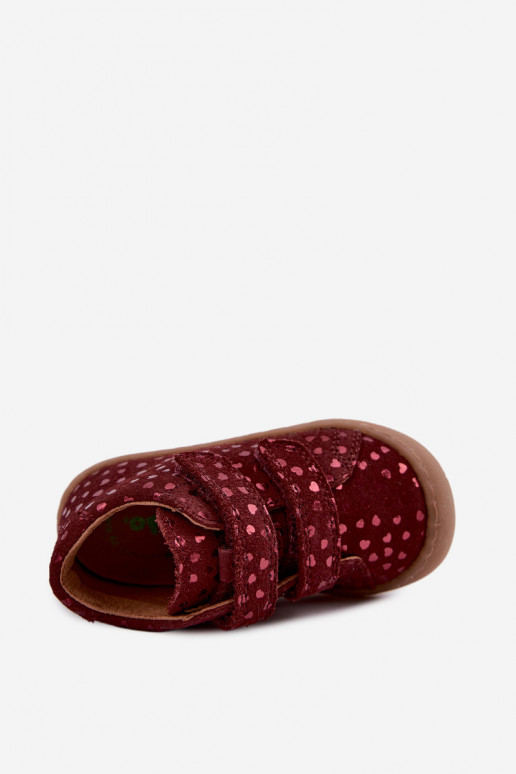 Scarpe in suede per bambini bordeaux Barefoot con cuori Froddo G2130328-66