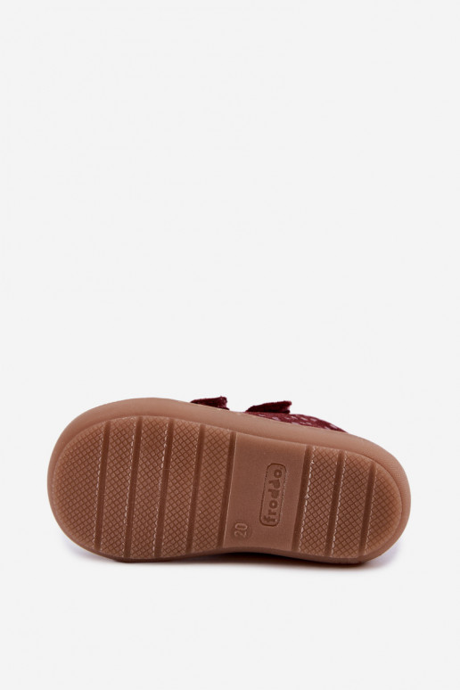 Scarpe in suede per bambini bordeaux Barefoot con cuori Froddo G2130328-66