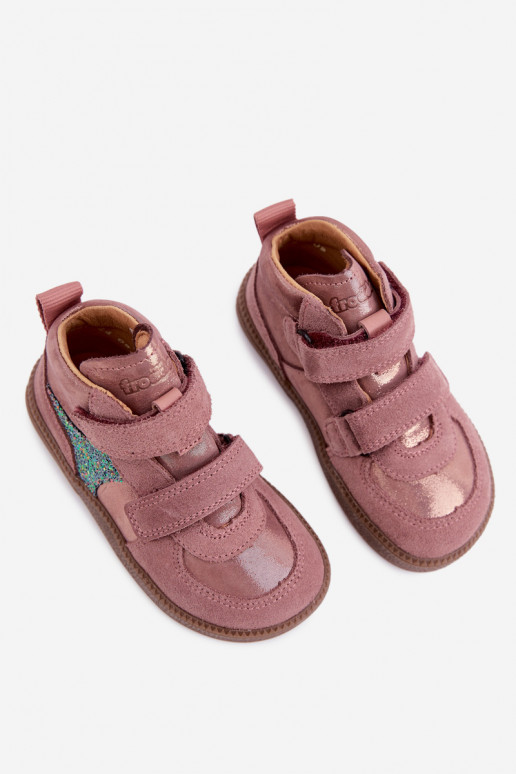 Scarpe in suede per bambini rosa Barefoot con lucentezza Froddo G2110157-5