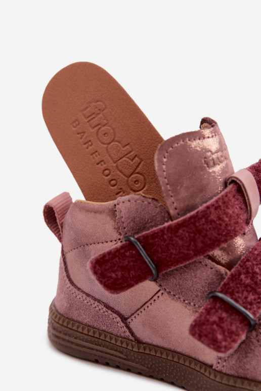 Scarpe in suede per bambini rosa Barefoot con lucentezza Froddo G2110157-5