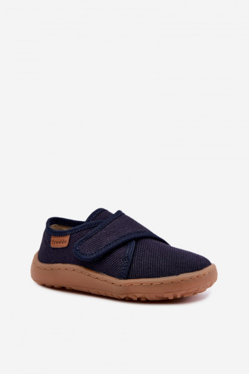 Pantofole per bambini maschi con chiusure adesive Barefoot Froddo G1700438 in blu scuro