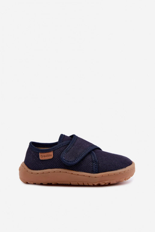 Pantofole per bambini maschi con chiusure adesive Barefoot Froddo G1700438 in blu scuro