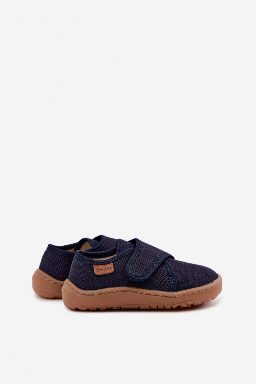 Pantofole per bambini maschi con chiusure adesive Barefoot Froddo G1700438 in blu scuro