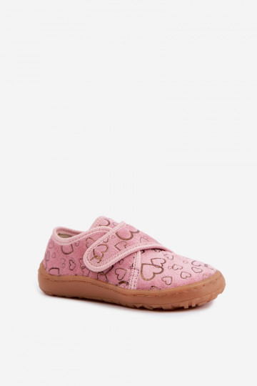 Pantofole per bambini con chiusure adesive Barefoot Širdelės Froddo G1700438-18 rosa