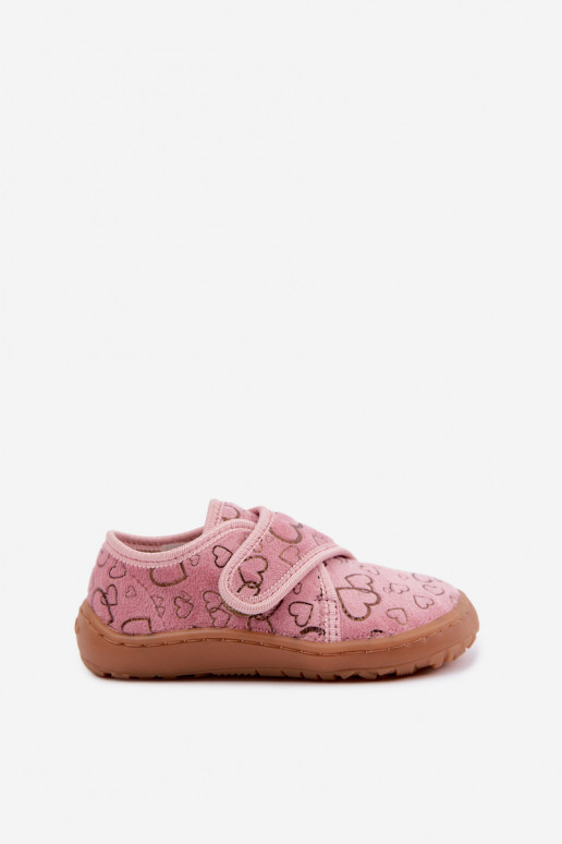 Pantofole per bambini con chiusure adesive Barefoot Širdelės Froddo G1700438-18 rosa