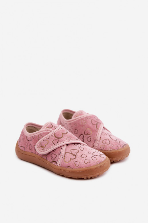 Pantofole per bambini con chiusure adesive Barefoot Širdelės Froddo G1700438-18 rosa