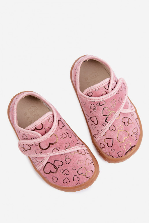 Pantofole per bambini con chiusure adesive Barefoot Širdelės Froddo G1700438-18 rosa