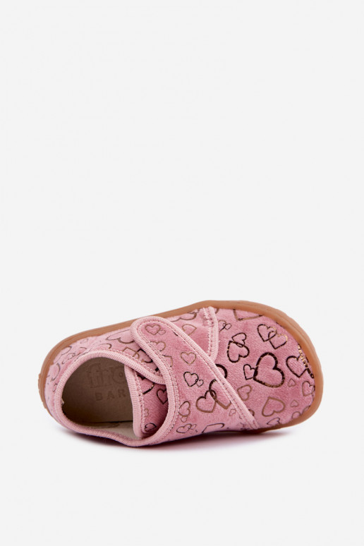 Pantofole per bambini con chiusure adesive Barefoot Širdelės Froddo G1700438-18 rosa