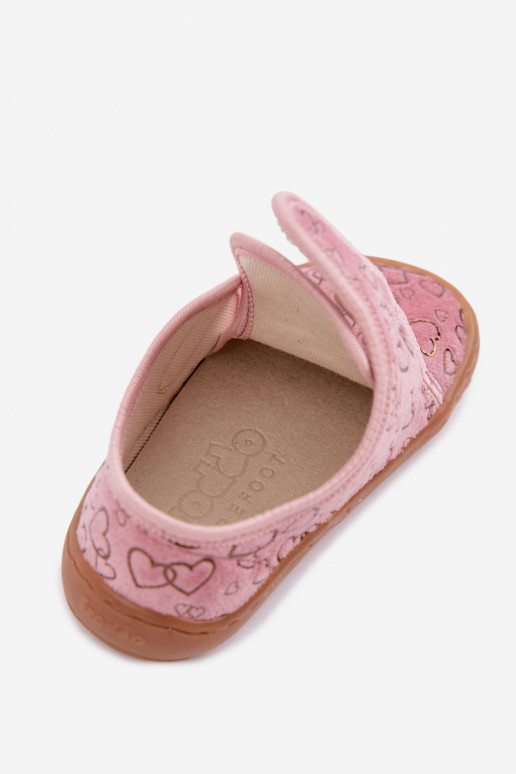 Pantofole per bambini con chiusure adesive Barefoot Širdelės Froddo G1700438-18 rosa