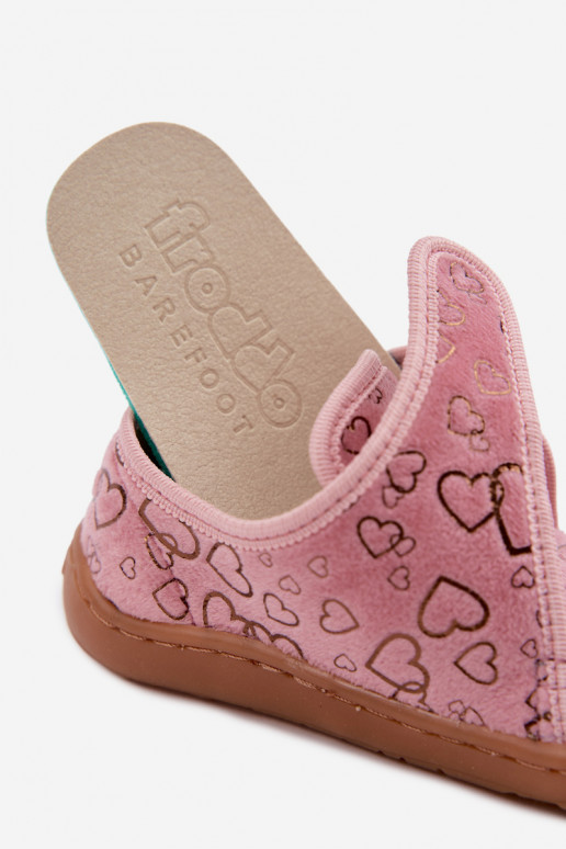 Pantofole per bambini con chiusure adesive Barefoot Širdelės Froddo G1700438-18 rosa