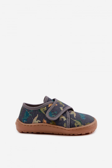 Pantofole per bambini maschi con chiusure adesive Barefoot Dinozaurai Froddo G1700438-26 grigie 2