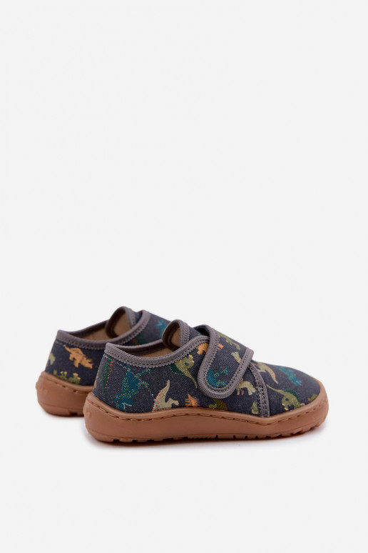 Pantofole per bambini maschi con chiusure adesive Barefoot Dinozaurai Froddo G1700438-26 grigie