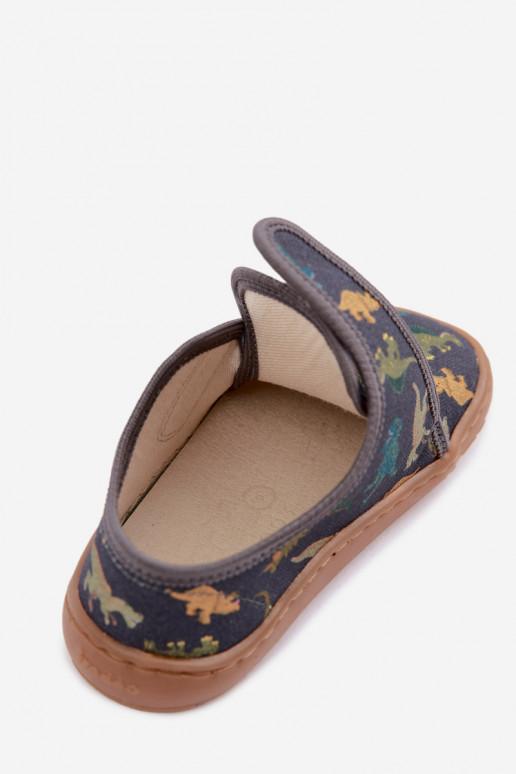 Pantofole per bambini maschi con chiusure adesive Barefoot Dinozaurai Froddo G1700438-26 grigie
