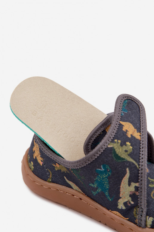 Pantofole per bambini maschi con chiusure adesive Barefoot Dinozaurai Froddo G1700438-26 grigie