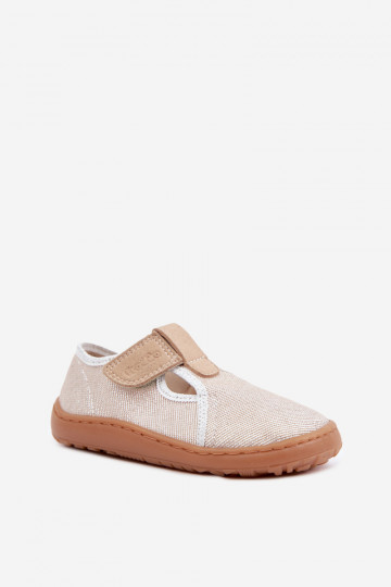 Pantofole per bambini con chiusure adesive e lucentezza Barefoot Froddo Canvas G1700439-3 in oro