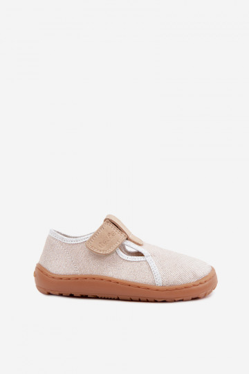 Pantofole per bambini con chiusure adesive e lucentezza Barefoot Froddo Canvas G1700439-3 in oro 2