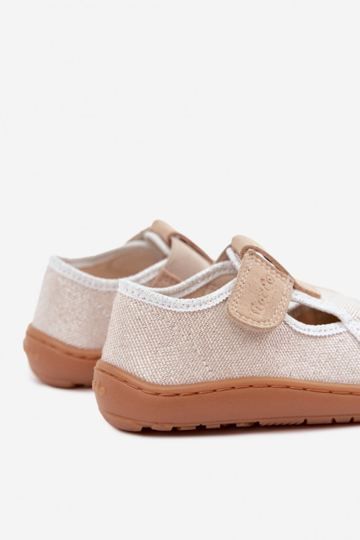 Pantofole per bambini con chiusure adesive e lucentezza Barefoot Froddo Canvas G1700439-3 in oro