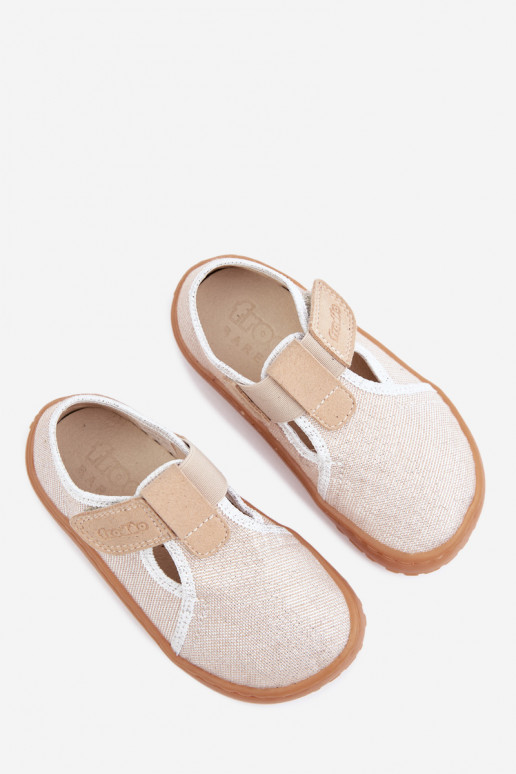 Pantofole per bambini con chiusure adesive e lucentezza Barefoot Froddo Canvas G1700439-3 in oro