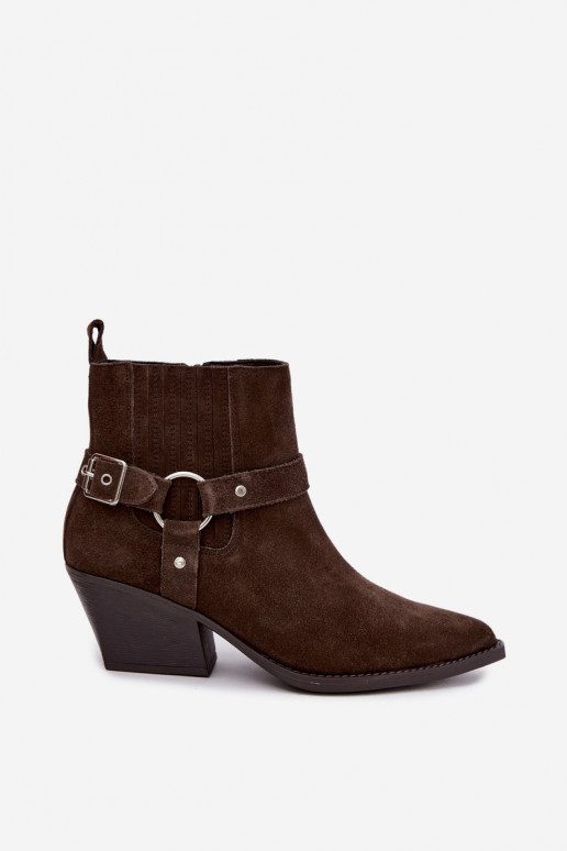 Stivali in camoscio in stile cowboy, caldi, marroni Fariah