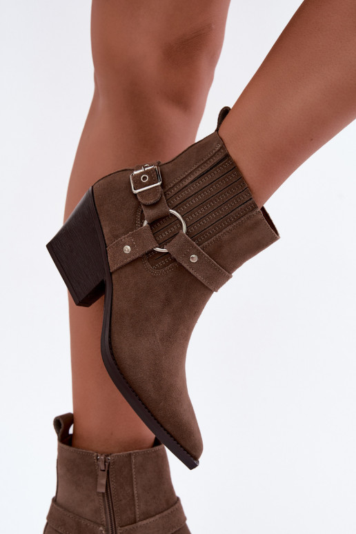 Stivali in camoscio in stile cowboy, caldi, marroni Fariah