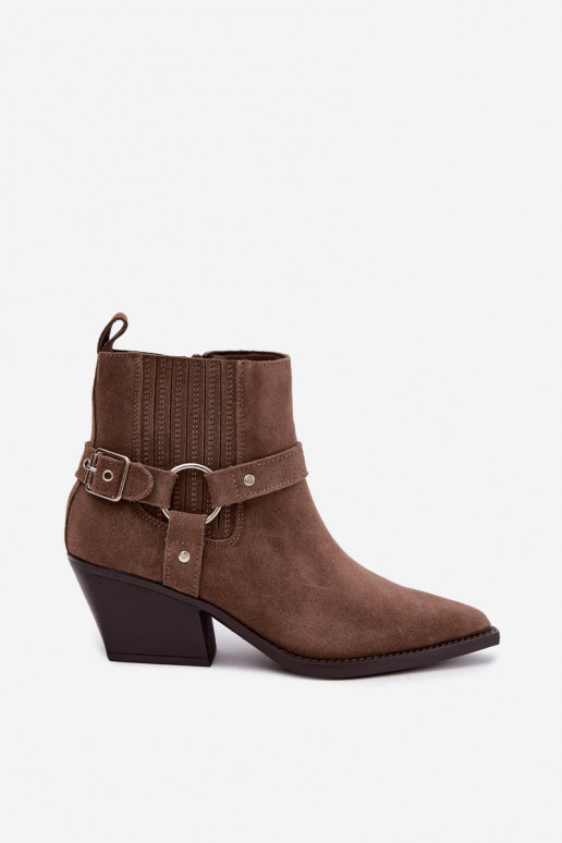 Stivali in camoscio in stile cowboy, caldi, marroni Fariah
