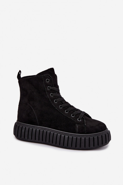 Scarpe casual riscaldate in finta suede con piattaforma in nero Isaria