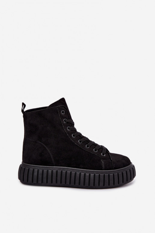 Scarpe casual riscaldate in finta suede con piattaforma in nero Isaria