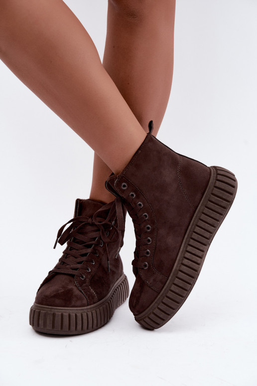Scarpe casual riscaldate in finta suede con piattaforma in marrone Isaria