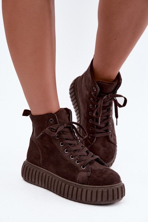 Scarpe casual riscaldate in finta suede con piattaforma in marrone Isaria