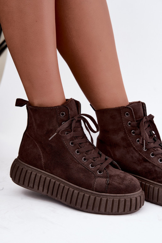Scarpe casual riscaldate in finta suede con piattaforma in marrone Isaria