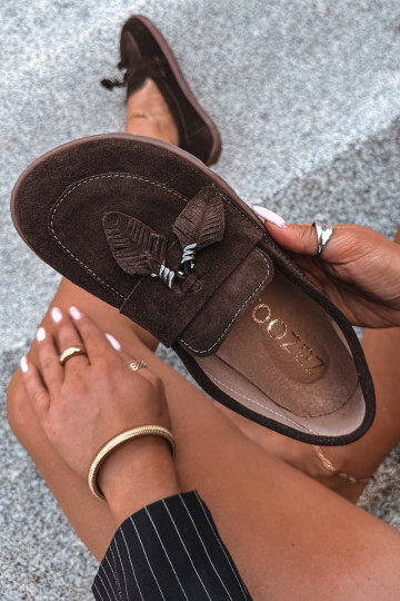 Mocassini in faux suede Barefoot Zazoo 10220, cioccolato
