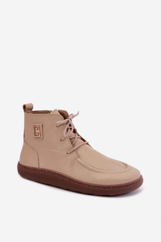 Scarpe barefoot da donna in pelle riscaldate color sabbia Zazoo 3077