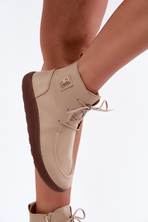 Scarpe barefoot da donna in pelle riscaldate color sabbia Zazoo 3077