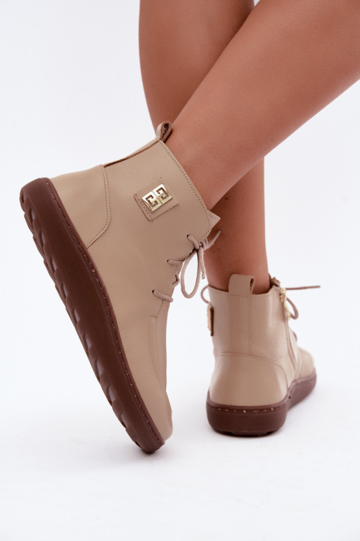 Scarpe barefoot da donna in pelle riscaldate color sabbia Zazoo 3077