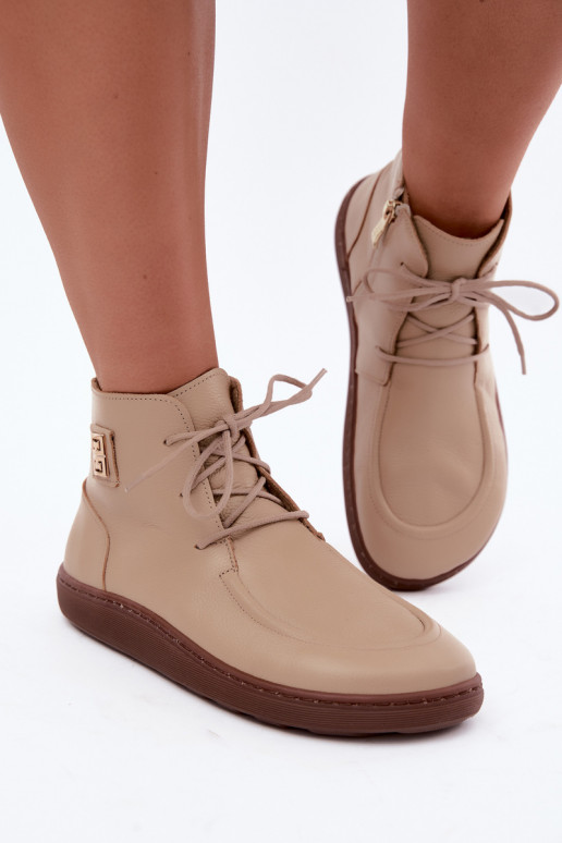 Scarpe barefoot da donna in pelle riscaldate color sabbia Zazoo 3077