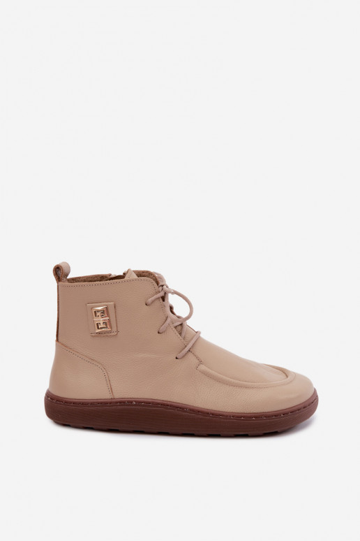 Scarpe barefoot da donna in pelle riscaldate color sabbia Zazoo 3077