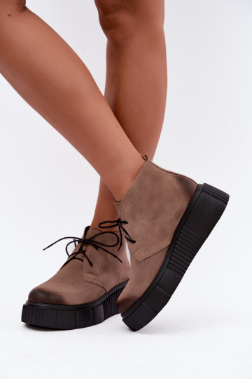 Scarpe da donna in pelle in finta suede riscaldate con piattaforma color sabbia Zazoo 60588 2
