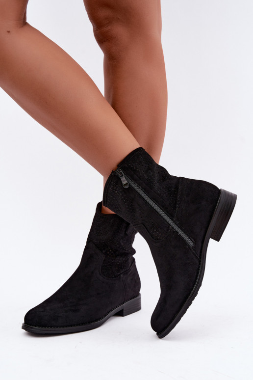 Stivaletti stringati con tacco largo in nero S.Barski HY62-8125