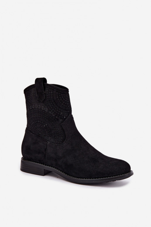 Stivaletti stringati con tacco largo in nero S.Barski HY62-8125