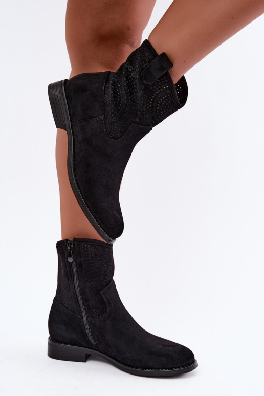 Stivaletti stringati con tacco largo in nero S.Barski HY62-8125