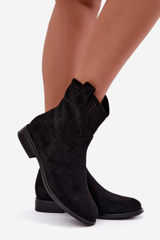 Stivaletti stringati con tacco largo in nero S.Barski HY62-8125