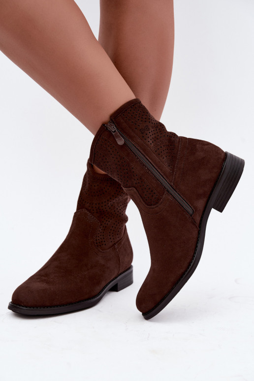 Stivaletti traforati con tacco largo S.Barski HY62-8125 cioccolato